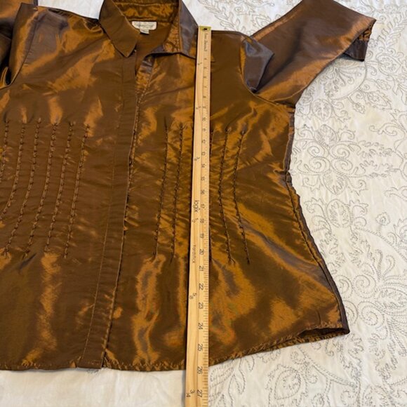 Coldwater Creek XL Shirt Top Brown Copper Beaded Embellished Long Sleeve Button - Picture 8 of 11